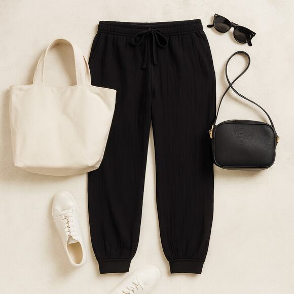 Prana Pants Women’s Black Tencel Gauze Cropped Drawstring Pull On Size Large - Picture 2 of 10